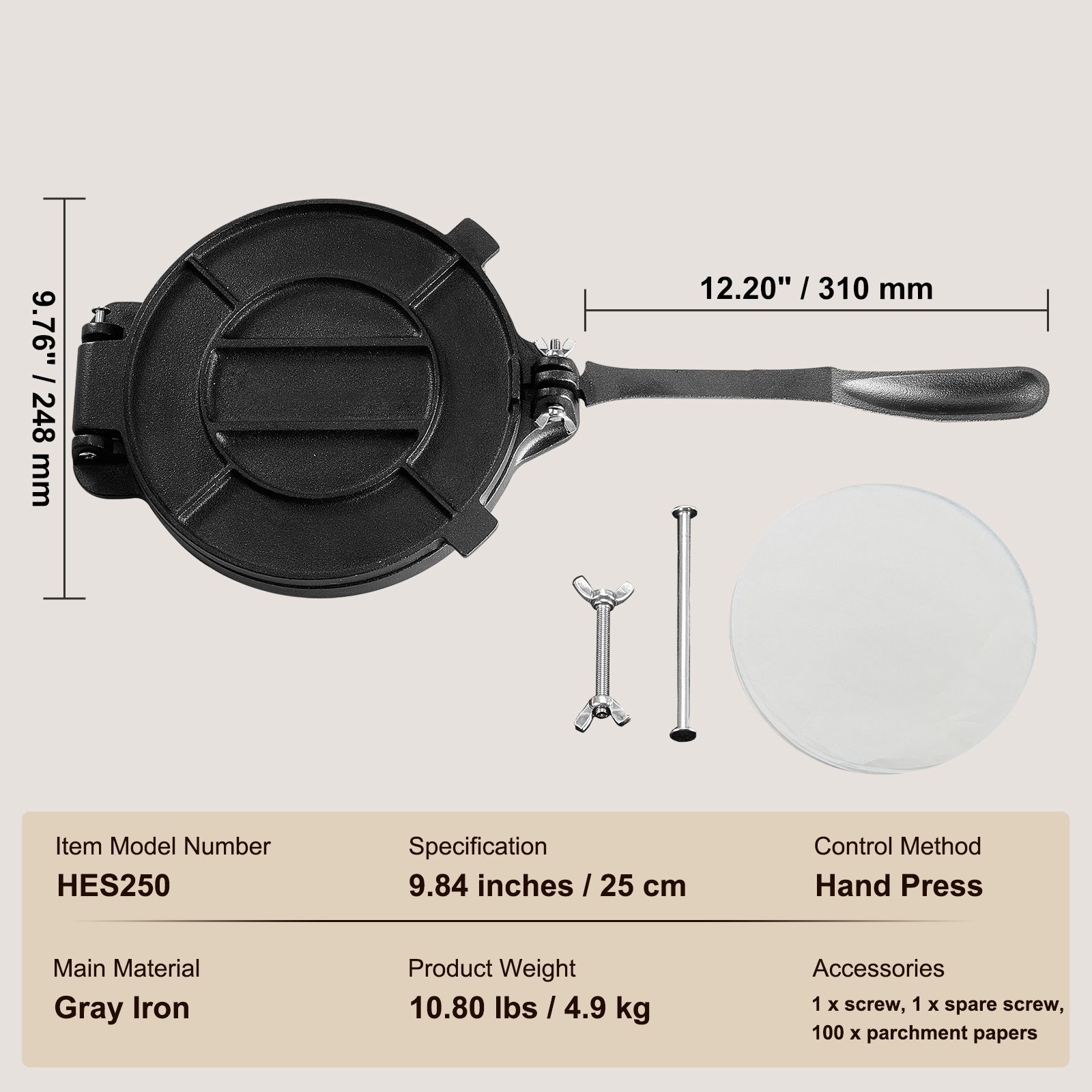 Tortilla Press Cast - Tortilla Press, 8 Inch Tortilla and